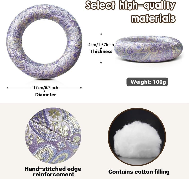 UPCEED Singing Bowl Cushion for Tibetan Singing Bowls, Handmade Silk Brocade Round Cushion Pillow for Sound Healing and Crystal Sound Bowls Accessories(Violet,6.7 Inch) - Image 2